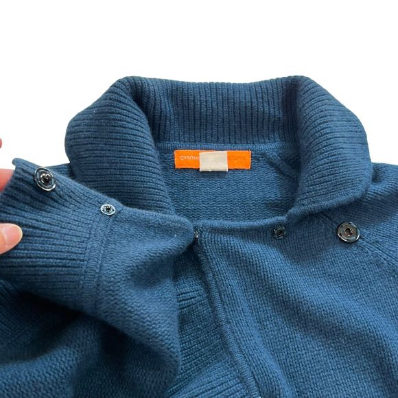 Cynthia Steffe Women 100% Cashmere Ruffle Trim Crop Cardigan Sweater Drk Teal, M - Picture 4 of 15